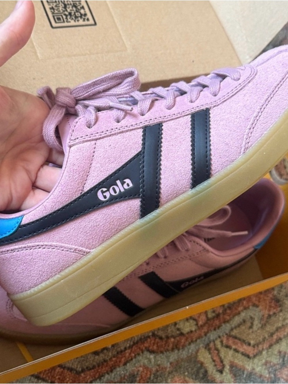 Gola Viper Pink Suede Athletic Sneakers with Black Stripes
